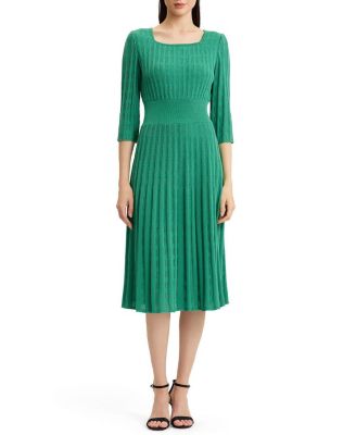 Linear Pointelle Tonal Knit Fit and Flare Midi Dress