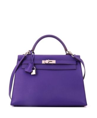 Pre-owned Pre-owned Hermes  Hermes Kelly 32 Handbag Purple Epsom With Palladium Hardware