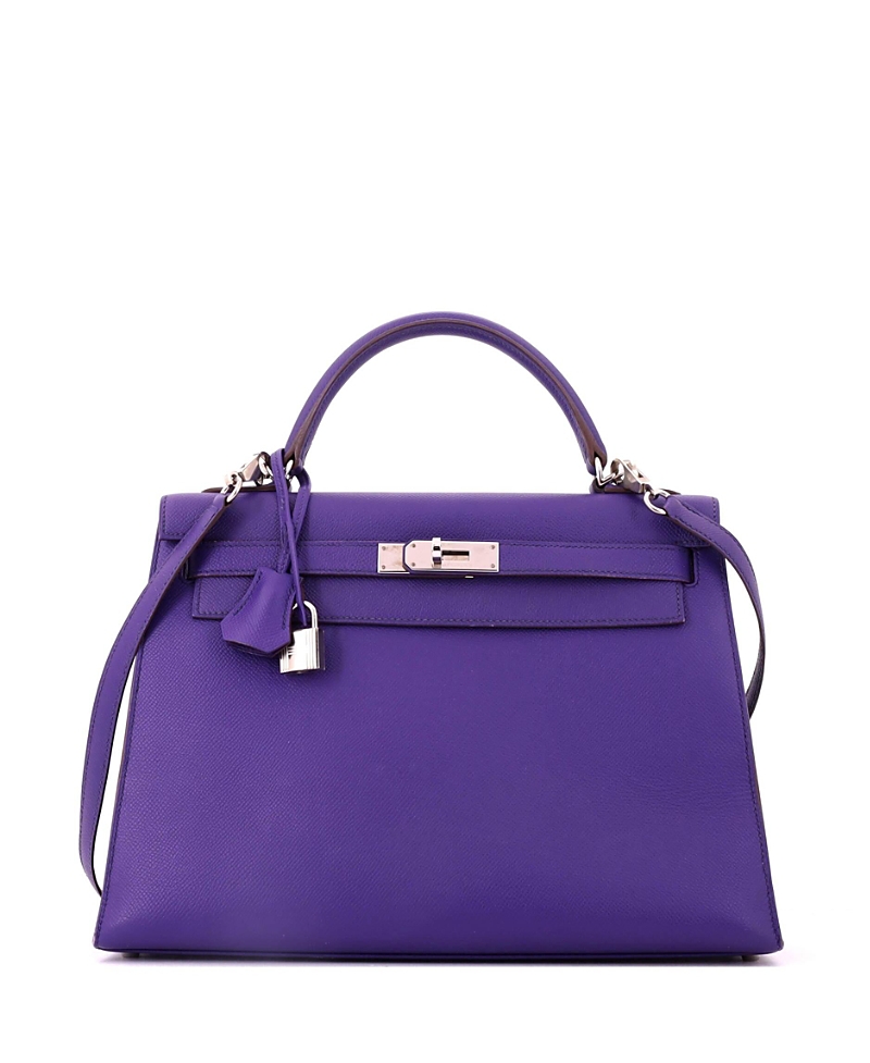 Pre-owned Pre-owned Hermes Hermes Kelly 32 Handbag Purple Epsom With Palladium Hardware