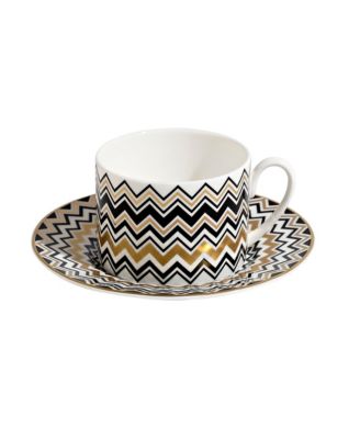  Zig Zag Tea Cup & Saucer, Set of 2