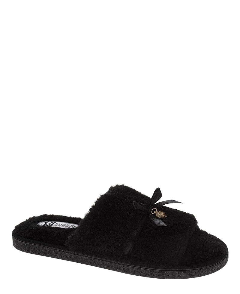 Badgley Mischka Women's Bow-Accent Fuzzy Slippers