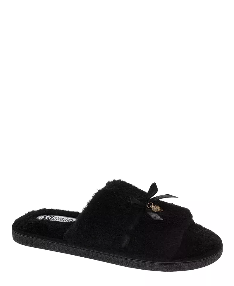 Badgley Mischka Women's Bow-Accent Fuzzy Slippers
