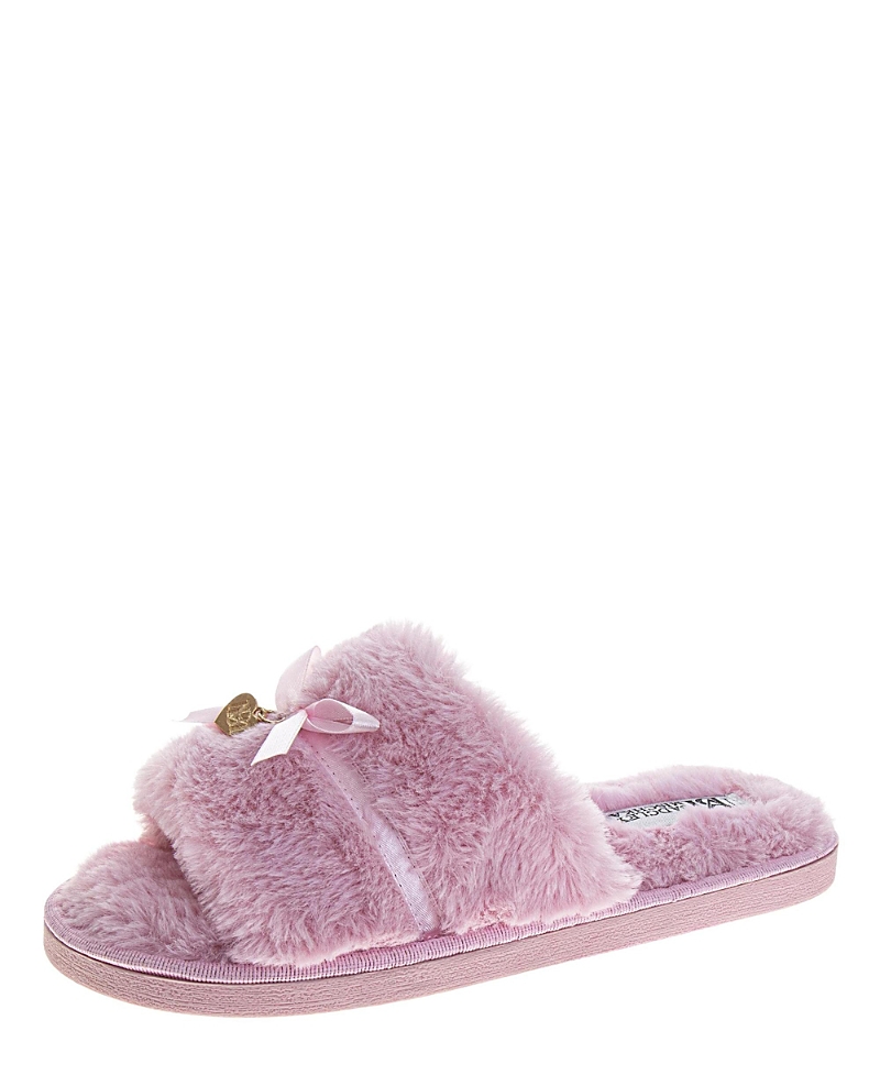 Badgley Mischka Women's Bow-Accent Fuzzy Slippers