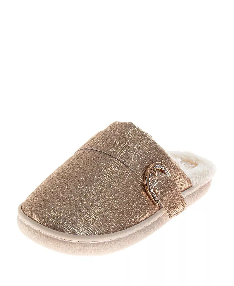 Badgley Mischka Women's Glitter Rhinestone Buckle Slippers
