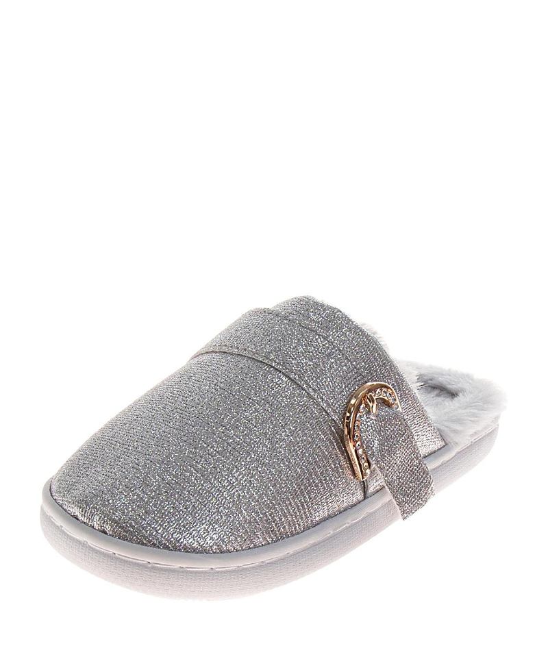 Badgley Mischka Women's Glitter Rhinestone Buckle Slippers