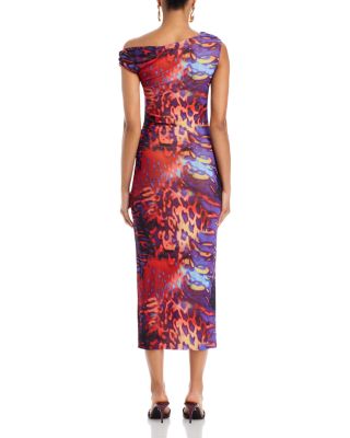 mid calf to ankle length dress Swing Dress with Pockets Prints Cobalt/Black Stamp Print / XS