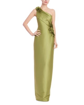 One Shoulder Flower Applique Gown