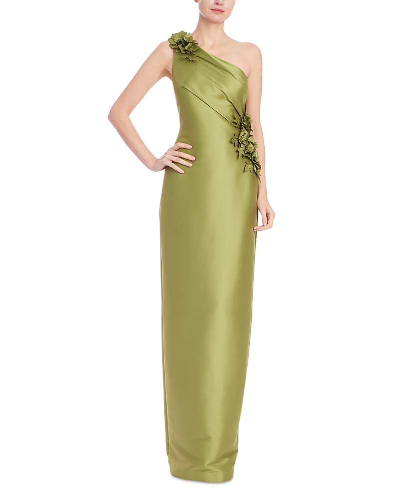 Badgley Mischka One Shoulder Flower Applique Gown