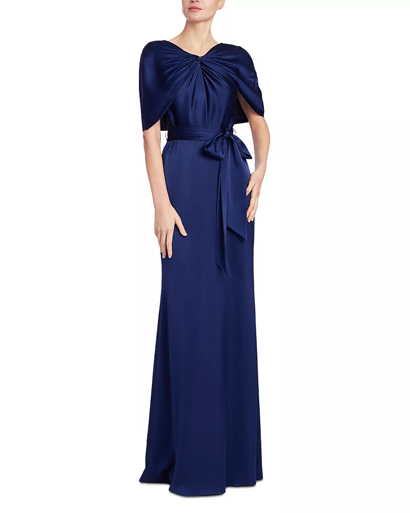Badgley Mischka Cape Shoulder Gown