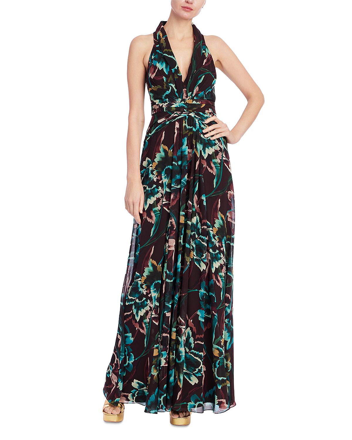 Badgley Mischka Floral Tuck Waist Dress