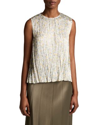 Citrine Bloom Sleeveless Pleated Top