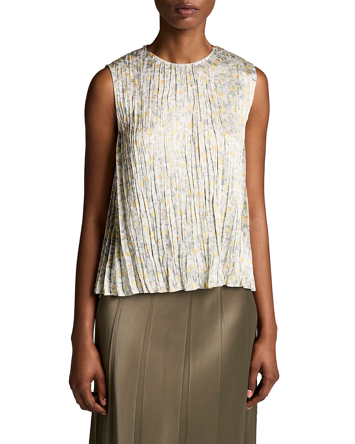 Vince Citrine Bloom Sleeveless Pleated Top