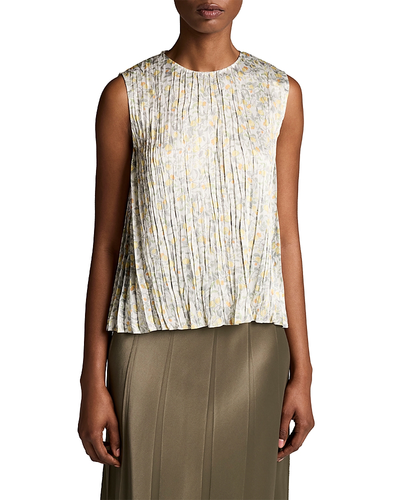 Vince Citrine Bloom Sleeveless Pleated Top
