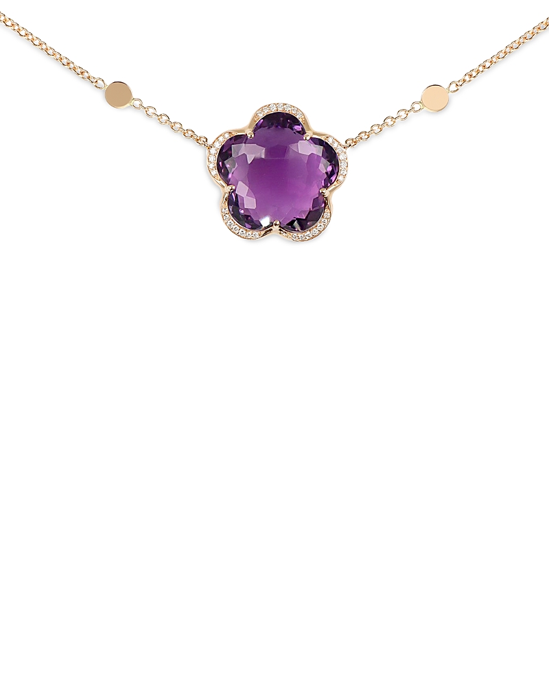 Pasquale Bruni 18K Rose Gold Bon Ton Amethyst & Diamond Flower Pendant Necklace, 16.93