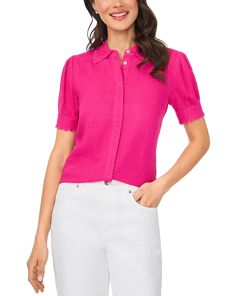 CeCe Short Sleeve Scallop Trim Shirt