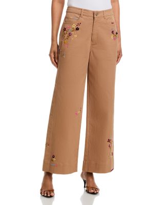 Wildflower High Rise Embroidered Betsy Straight Jeans Brown in Sandstone
