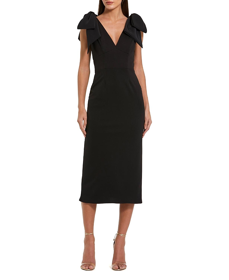 Mac Duggal Petite Bow Strap Crepe Fitted Midi Dress