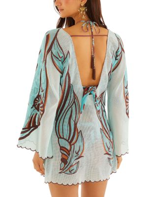 farm rio fish dress Blue Plunging Neck Maxi Dress