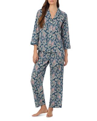 3/4 Sleeve Classic Lawn Notch Collar Ankle Pant Pajama Set