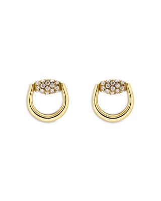 18K Yellow Gold Horsebit Diamond Openwork Stud Earrings, 0.14 tcw