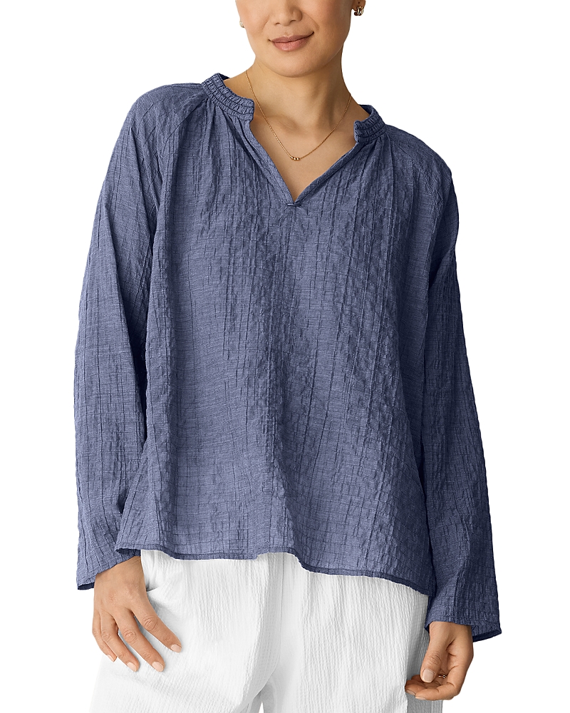 Eileen Fisher Cotton Microstripe Pucker Raglan Sleeve Top