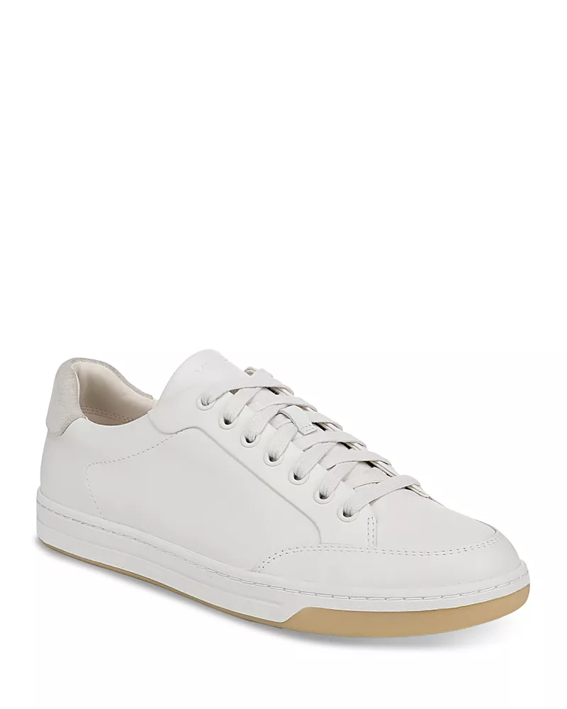 Vince Men's Caspian Chalk White Leather Lace Up White Leather Sneaker