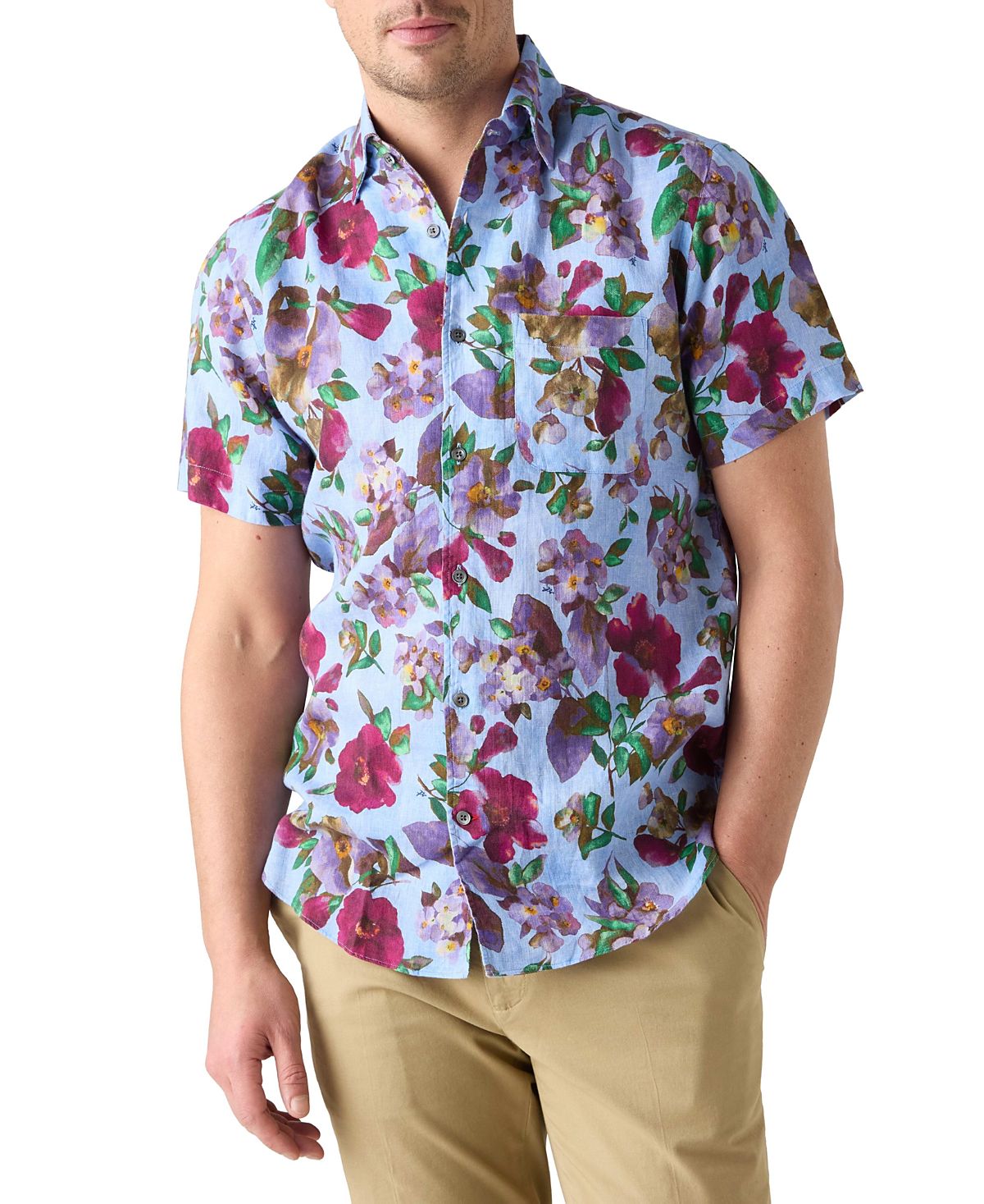 Robert Talbott Morgan Printed Floral Linen Short Sleeve Shirt