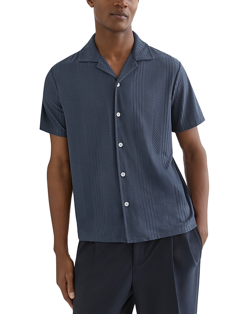 Reiss Cuban Collar Steel Blue Shirt