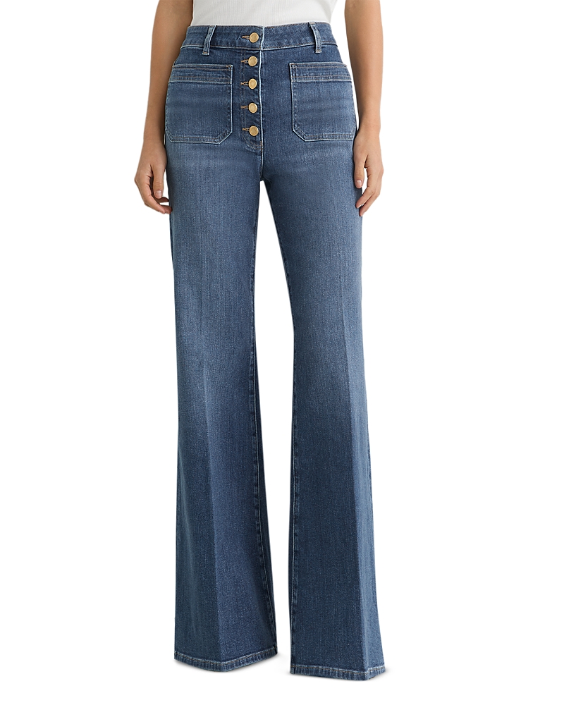 Reiss Petites Cali Mid Rise Flare Leg Jeans in Mid Blue