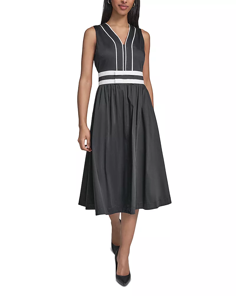 Karl Lagerfeld Paris Bow Trim Midi Dress