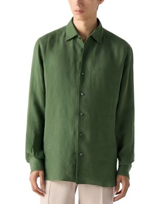 Zegna Oasi Lino Dress Shirt In Green
