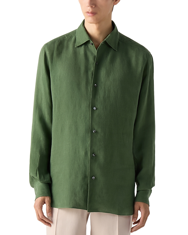 Zegna Oasi Lino Dress Shirt In Green