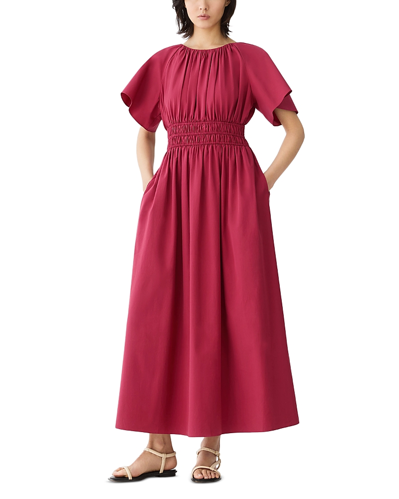 Lafayette 148 New York Cotton Poplin Shirred Midi Dress