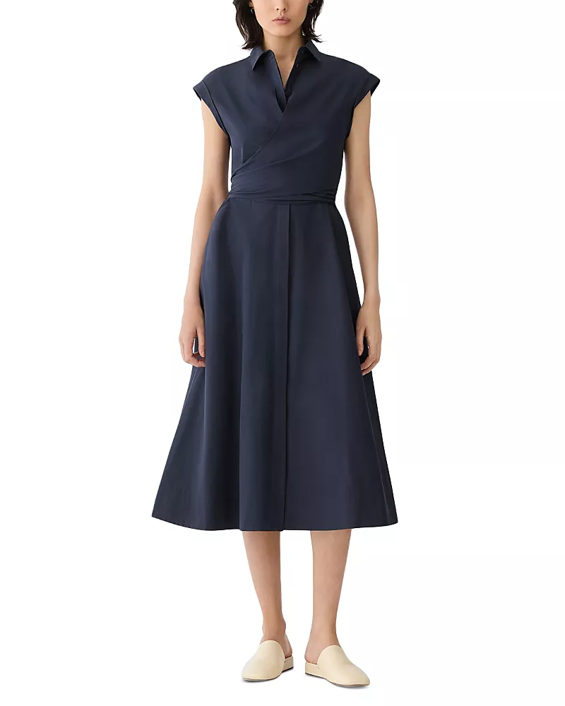 Lafayette 148 New York Cotton Poplin Wrap Shirt Dress