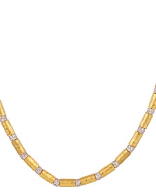 18K White Gold; 18K & 24K Yellow Gold Vertigo Diamond Tube Link Collar Necklace, 4.3 tcw 