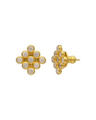 24K Yellow Gold Pointelle Diamond Cluster Stud Earrings, 1.75 tcw