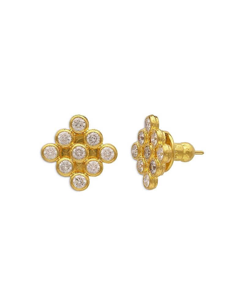 Gurhan 24K Yellow Gold Pointelle Diamond Cluster Stud Earrings, 1.75 tcw