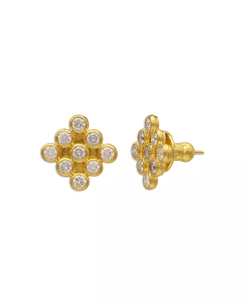 Gurhan 24K Yellow Gold Pointelle Diamond Cluster Stud Earrings, 1.75 tcw
