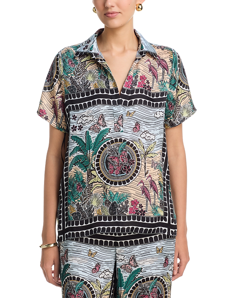 T Tahari Short Sleeve Split Collar Blouse