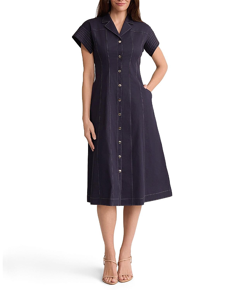 Ming Wang Fit-n-Flare Contrast Stitch Cotton Maxi Dress