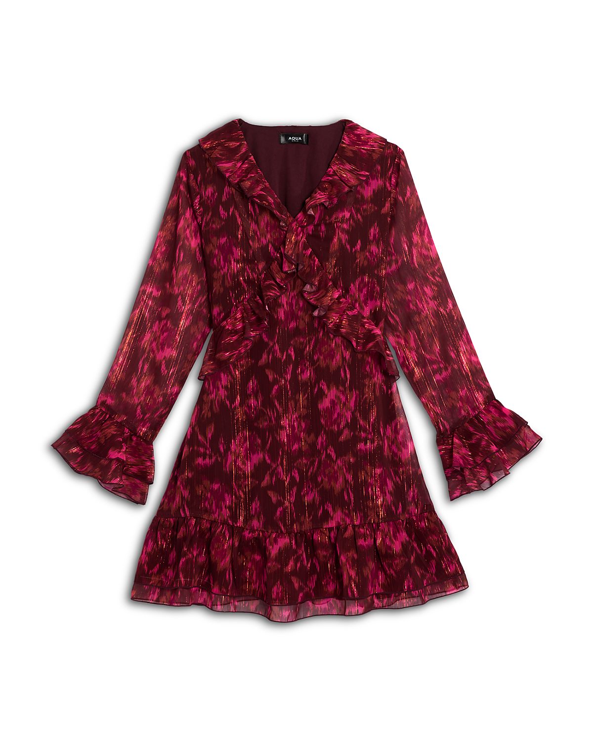 Aqua Girls' Long Sleeved Ruffled Dress, Big Kid - Exclusive