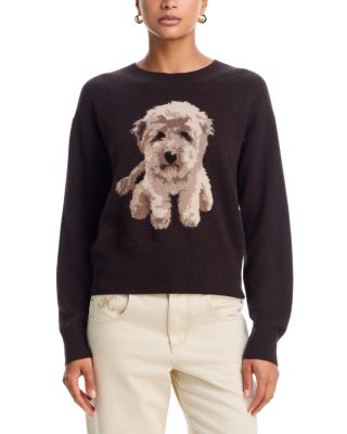 Aqua 100% Cashmere Doodle Dog Crewneck Sweater - Exclusive