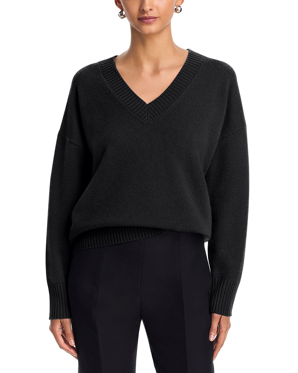 Aqua Cashmere V Neck Drop Shoulder Sweater - Exclusive