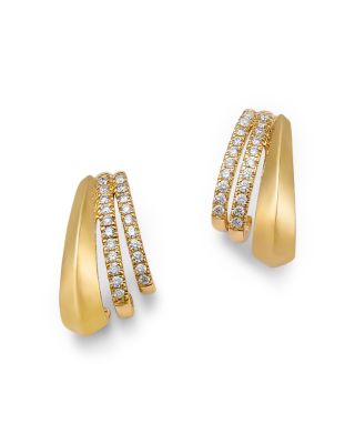 Diamond Triple Row Huggie Hoop Earrings in 14K Yellow Gold, 0.25 tcw
