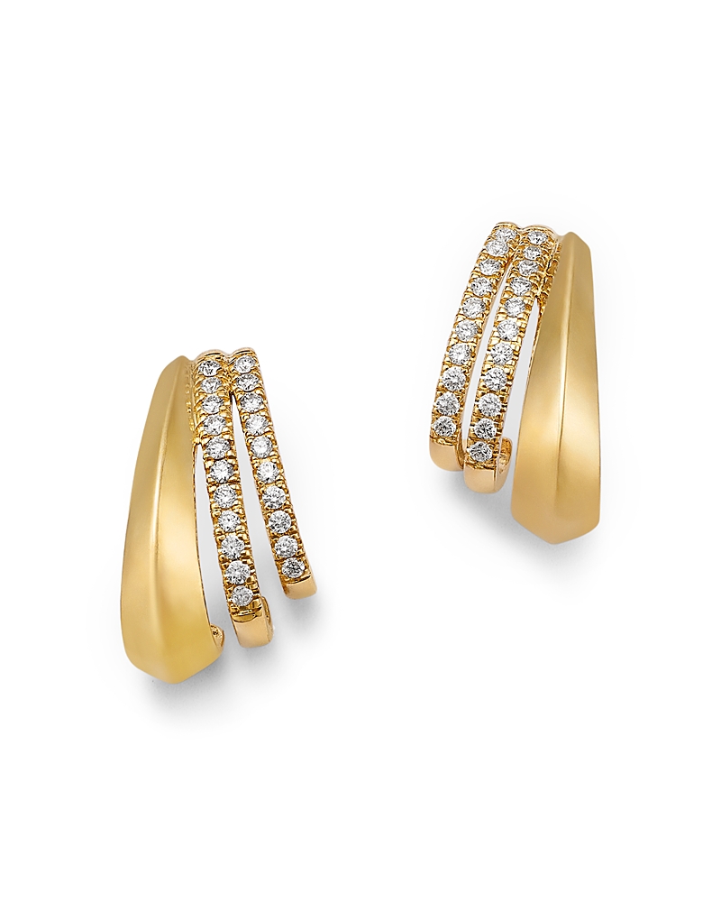 Bloomingdale's Fine Collection Diamond Triple Row Huggie Hoop Earrings in 14K Yellow Gold, 0.25 tcw