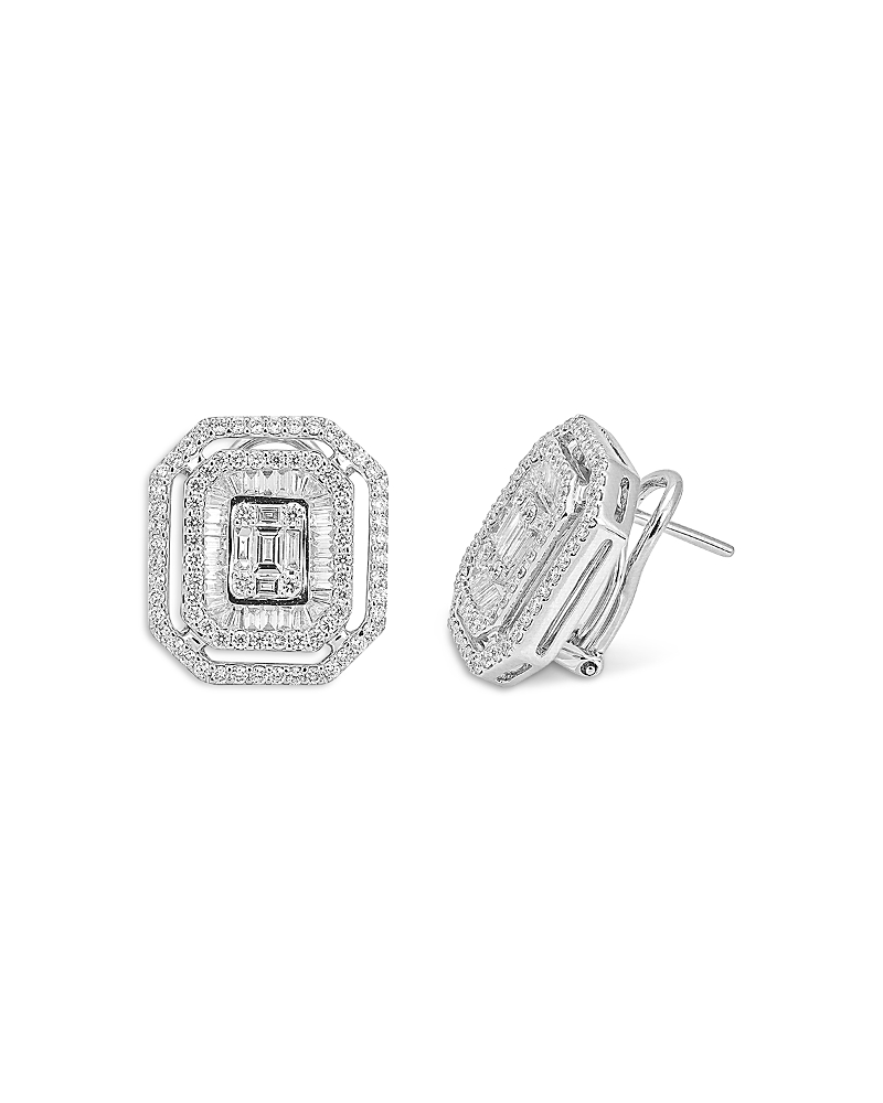Zydo 18K White Gold Diamond Mosaic Octagonal Earrings, 2.06 tcw