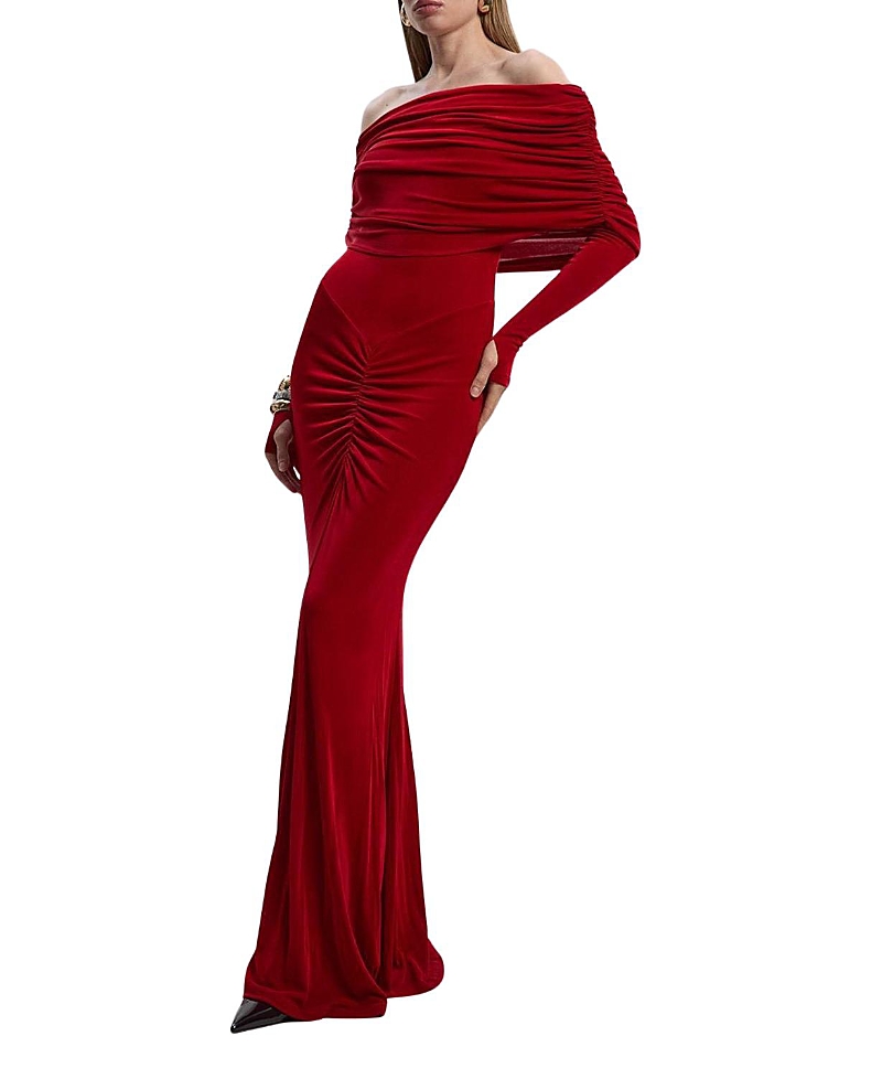 Karen Millen Ruched Off Shoulder Fishtail Maxi Dress