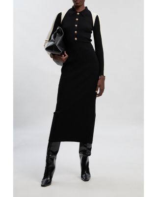 Rib Knit Long Sleeve Military Midi Dress