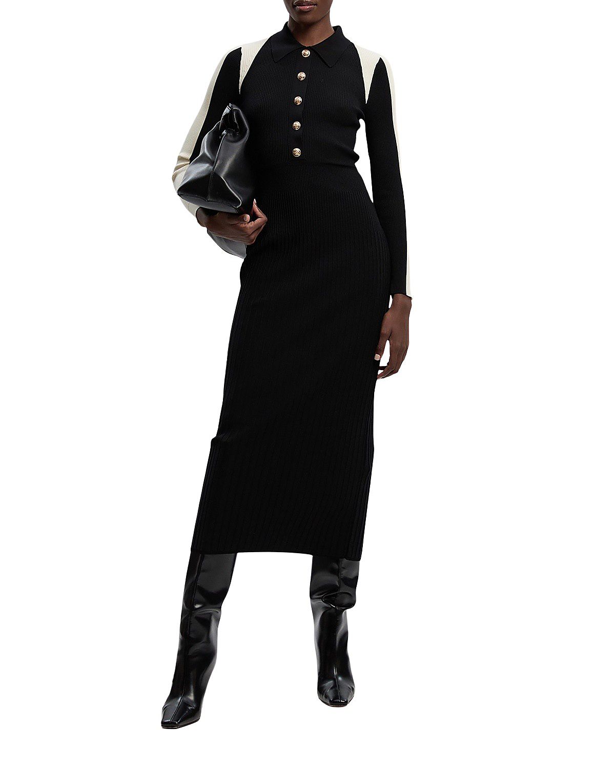 Karen Millen Rib Knit Long Sleeve Military Midi Dress