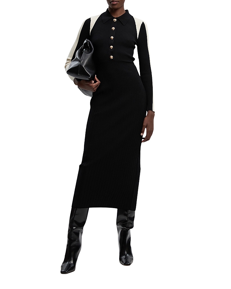 Karen Millen Rib Knit Long Sleeve Military Midi Dress